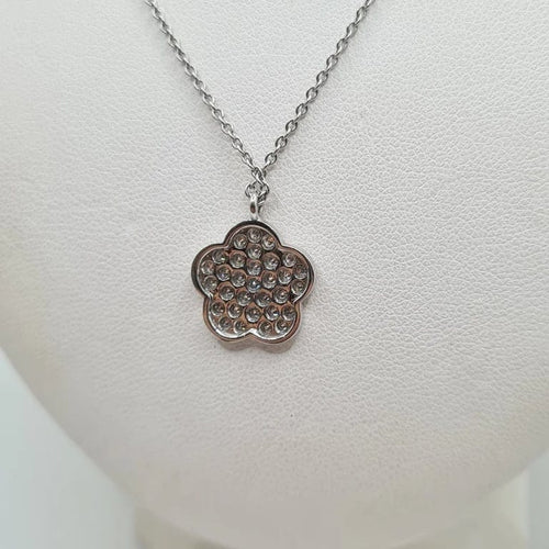 Collier Collier fleur or blanc 18 carats serti de diamants naturels 58 Facettes