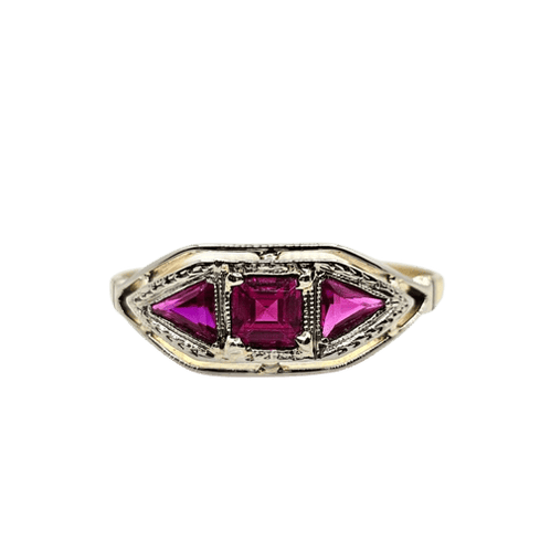 Bague 58 Bague Art déco en or jaune et blanc 18 carats, rubis Verneuil 58 Facettes 710