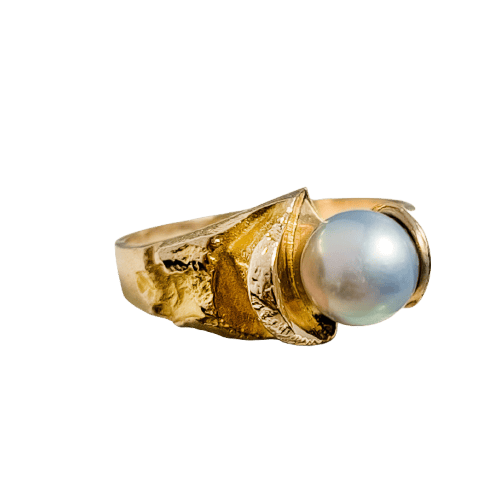 Bague 60 Lapponia - Bague en or jaune 14 carats avec perle grise 58 Facettes 2896