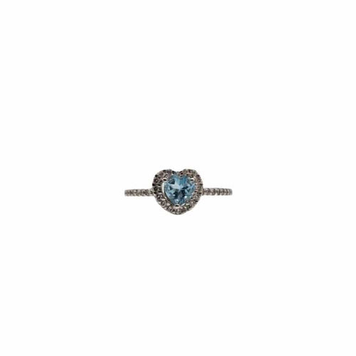 Bague 52 Bague cœur or blanc sertie d’une topaze bleue et diamants 58 Facettes