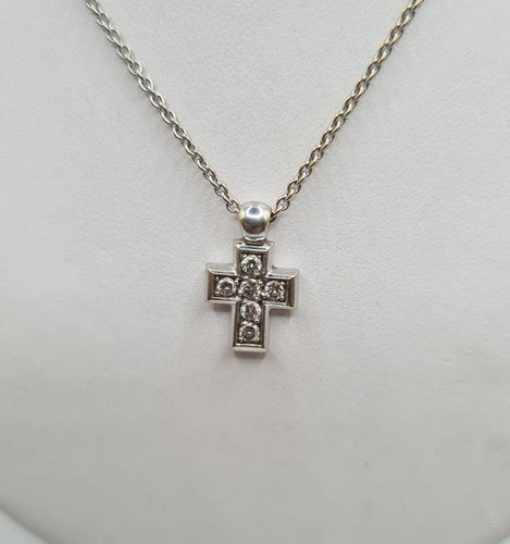 Collier Collier et pendentif croix or blanc sertis de diamants 58 Facettes