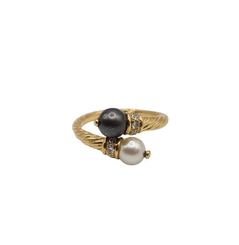 Bague 54 Bague or jaune perles de culture et diamants 58 Facettes
