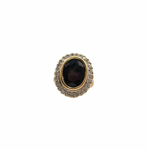 Bague 53.5 Bague or jaune saphir foncé et diamants anciens 58 Facettes