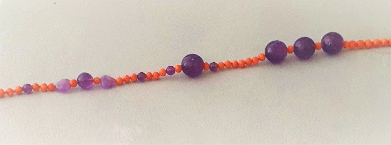 Collier Grand collier sautoir corail ancien méditerranéen et perles d'améthyste 58 Facettes