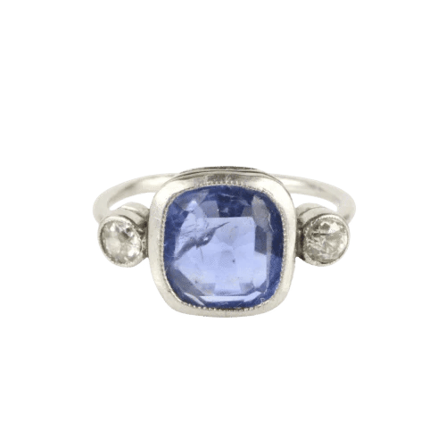 Bague 50 Bague en platine, saphir et diamants 58 Facettes