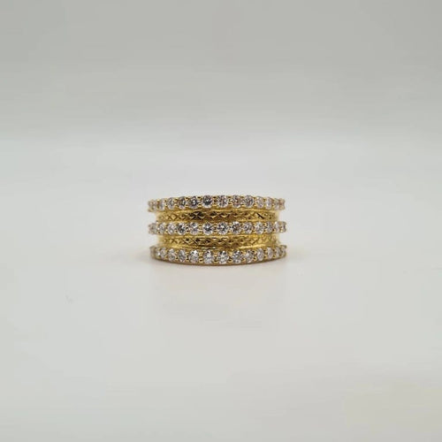 Bague 54 Bague or jaune 18 carats sertie de 3 rangées de diamants 58 Facettes
