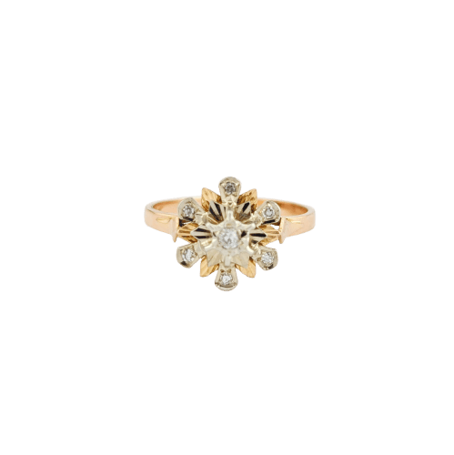 Bague 56 Bague fleur Art déco en or jaune 18 carats et diamants 58 Facettes 32701