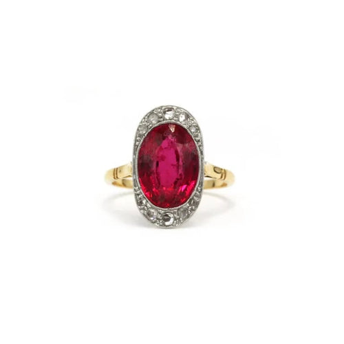 Bague 54 Bague Art déco en or bicolore 750, rubis synthétique et diamants 58 Facettes 260044R