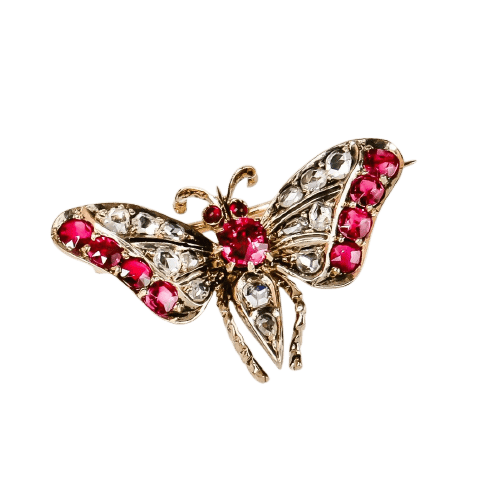 Pendentif Brosche géorgienne papillon en or 585 avec diamants et rubis 58 Facettes 2578