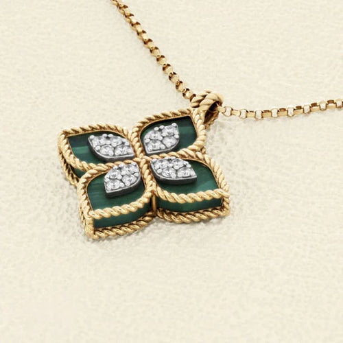 Collier Collier Roberto Coin Princess Flower Or rose, Diamants et Malachite 58 Facettes OC-63900026