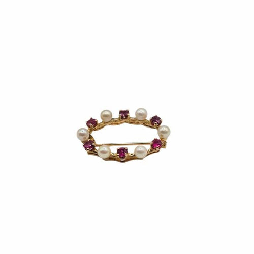 Broche Broche or rose, saphir rose, perles de culture 58 Facettes
