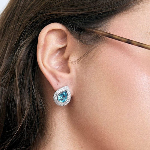 Boucles d'oreilles Boucles d'oreilles poire serties de topaze bleue en or blanc et diamants 58 Facettes LJ27