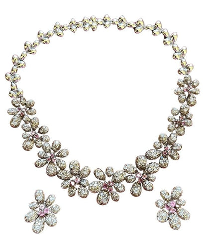 Boucles d'oreilles Ensemble Fleur Diamant et Tourmaline d'inspiration vintage 58 Facettes VIN-SET-II