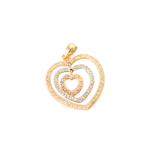 Pendentif Pendentif cœur tricolore en or 14 carats et diamants 58 Facettes