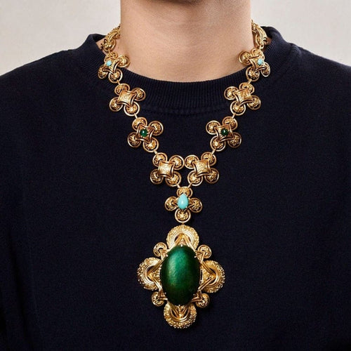 Collier M. Gérard - Sautoir transformable en or jaune 18k, émeraudes, turquoises et émail 58 Facettes