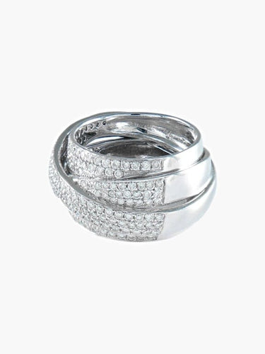 Bague 53 Bague croisée pavée de diamants en or blanc 750 58 Facettes 413 50022