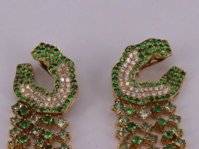 Boucles d'oreilles Boucles d'oreilles saphirs verts tsavorites diamants 58 Facettes 2983