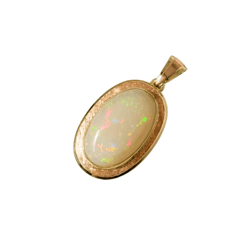 Pendentif Pendentif opale australienne cabochon en or jaune 14 carats 58 Facettes 2618