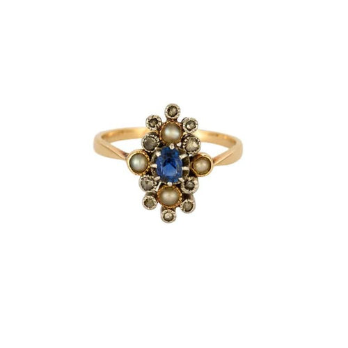Bague 52.5 Bague or jaune et gris, saphir, perles de culture et diamants 58 Facettes PER15084