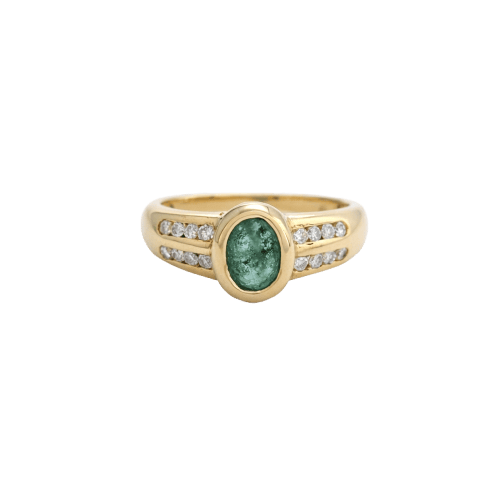 Bague 54 Bague en or jaune 18 carats avec émeraude ovale et diamants 58 Facettes 34631