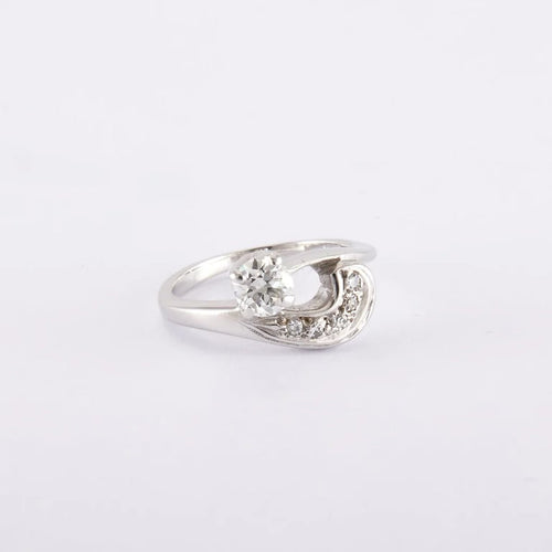 Bague 49 / Blanc/Gris / Or 585 Bague Solitaire Diamant 0.45 carat 58 Facettes 190128R