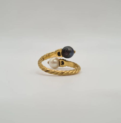 Bague 51 Bague Toi et moi or jaune sertie de diamants et perles de culture et Tahiti 58 Facettes