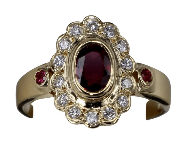 Bague 54 Bague vintage en or jaune lunette rubis et diamants 58 Facettes BA-97