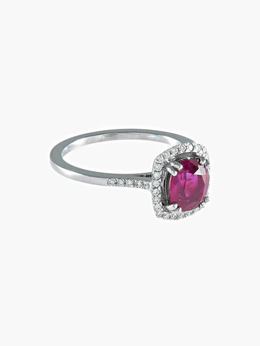 Bague 52 Bague coussin rubis en or gris palladié et diamants 58 Facettes 41950019