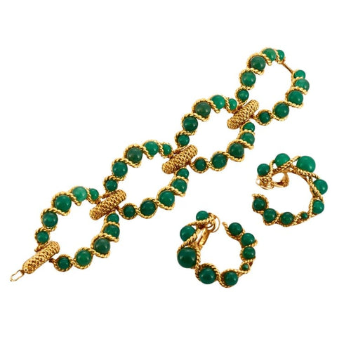 Boucles d'oreilles BOUCHERON - Demie-parure Or Jaune et Chrysoprases 58 Facettes
