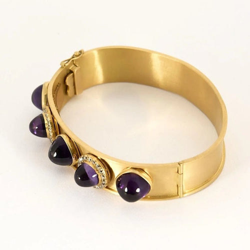 Bracelet Bracelet jonc rigide en or jaune 18k, améthystes et diamants 58 Facettes PL05