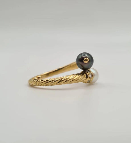 Bague 54 Bague or jaune perles de culture et diamants 58 Facettes