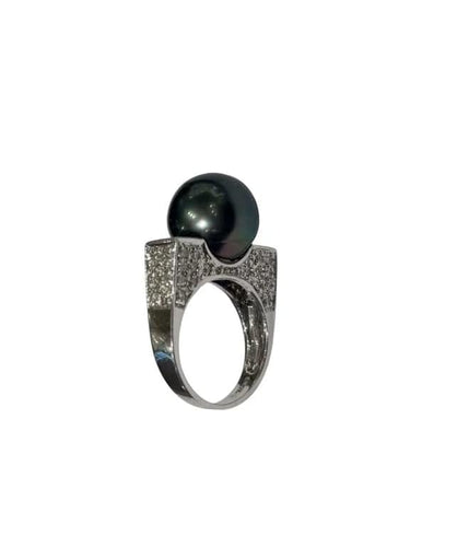 Bague 53 Bague or blanc diamants et perle de Tahiti 58 Facettes