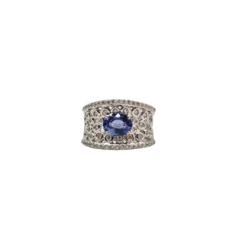 Bague 54 Bague or blanc sertie d'un saphir synthétique et diamants naturels 58 Facettes