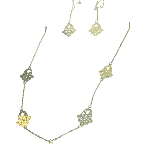 Boucles d'oreilles Ensemble collier et boucles d’oreilles Main de Fatma en or jaune 18 carats 58 Facettes