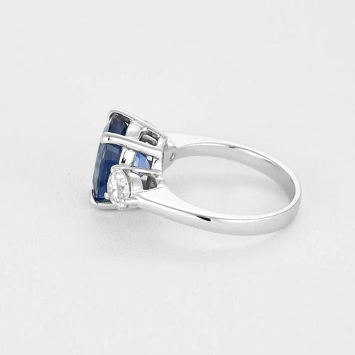 Bague 53 Bague - Bague saphir ovale 6,05 ct en or blanc 18k et diamants 58 Facettes LJ20-9