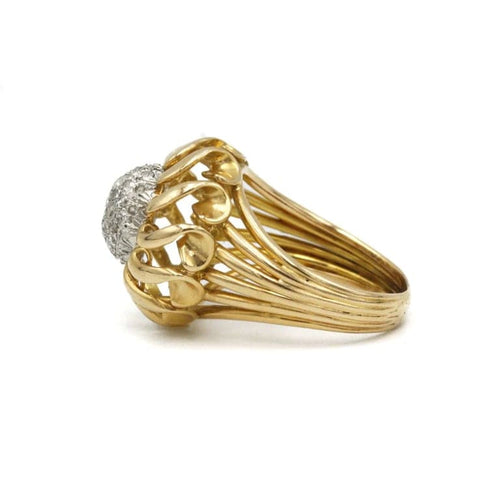 Bague 58 Bague dôme en or jaune et platine avec diamants 58 Facettes 230242R