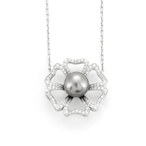 Collier Collier fleur Or blanc Diamants Perle 58 Facettes