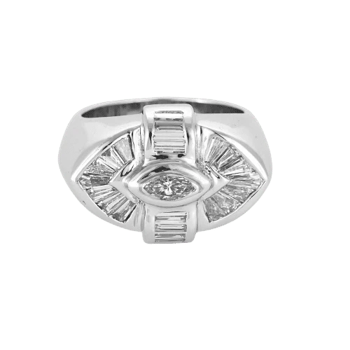 Bague 53 Bague - Bague navette serti clos en or blanc 18k et diamants 58 Facettes N0610