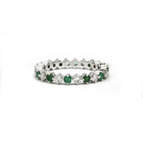 Bague 54 Alliance Or blanc Diamants Emeraudes 58 Facettes 240022R