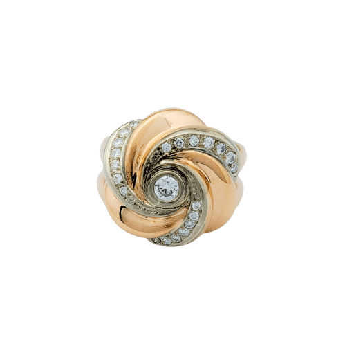 Bague 54 Tourbillon - Bague en or jaune et or blanc 18 carats et diamants 58 Facettes 32272
