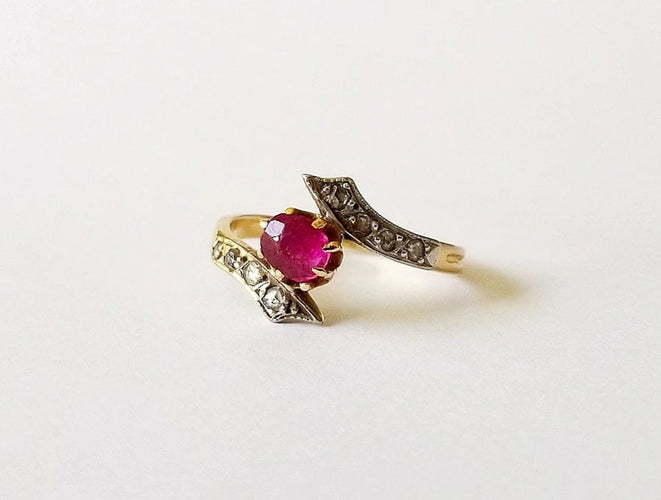 Bague 51 Bague croisée Or Jaune Rubis et Diamants 58 Facettes