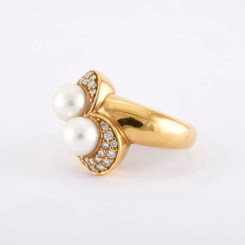Bague 54 / Jaune / Or 750 Bague Toi et Moi perles et Diamants 58 Facettes 130160R
