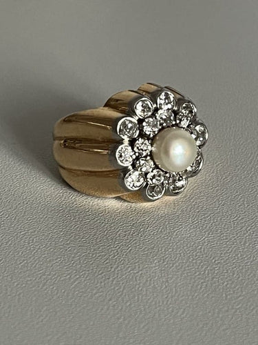 Bague 57 Bague Or Godronné Perle Diamants 58 Facettes 5082