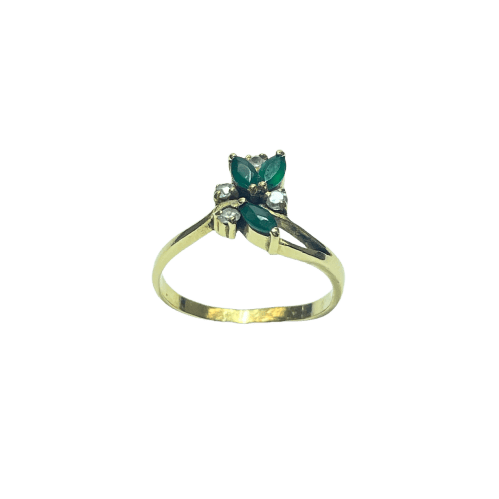 Bague 44.5 Bague motif floral en or jaune 18K, pierres vertes 58 Facettes 250341