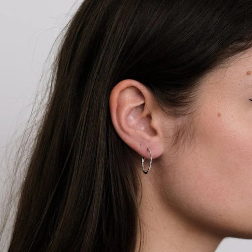 Boucles d'oreilles Créoles en or blanc diamants 58 Facettes