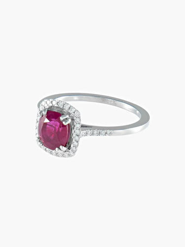 Bague 52 Bague coussin rubis en or gris palladié et diamants 58 Facettes 41950019