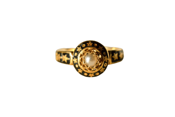 Bague 44 Bague émaillée étoilée en or jaune 18 carats et perle 58 Facettes 3890