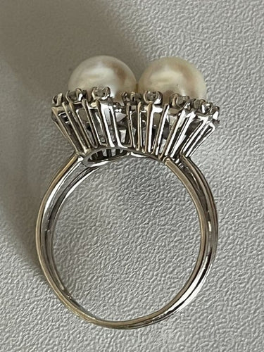 Bague 60 Bague Or Gris Perles Diamants 58 Facettes 5478
