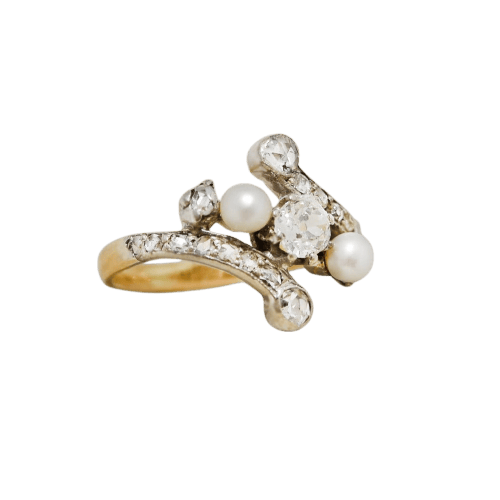 Bague 50 Bague ancienne - Cocktail en or jaune et blanc avec perles et diamants 58 Facettes 2922