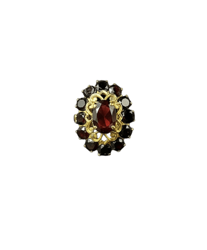 Bague 57 Bague Margherita - Grenat pyrope ovale et 12 grenats en or jaune 18 carats 58 Facettes